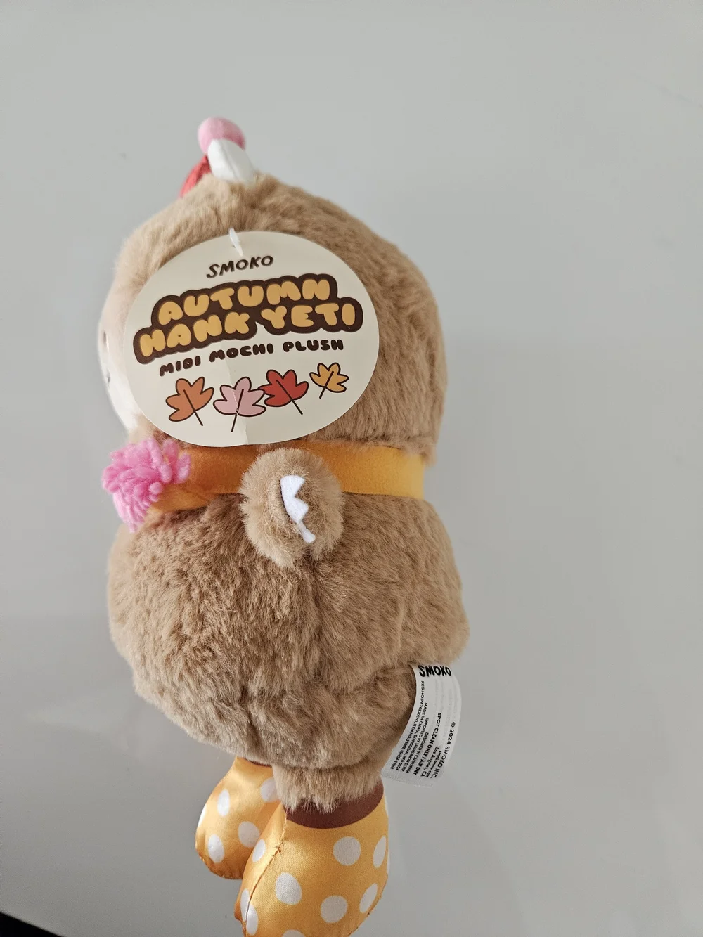 Plush Brown Monster Stuffed Animal with Pink & Yellow Accents